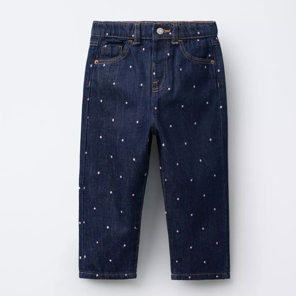 Zara EMBROIDERED MOM FIT JEANS